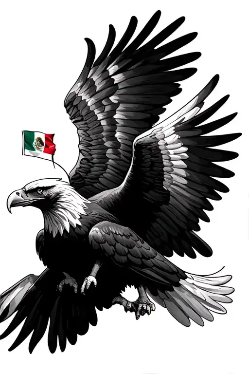 Fierce American Bald Eagle Wing Spread America Flag In Wing And Mexico Flag In Wing