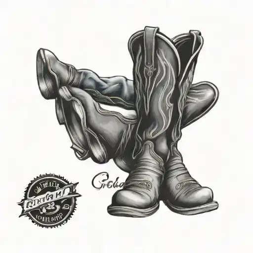 A Tattoo Of A Pair Of Jeans With Cowboy Boots With Spelling Above Spelling Out Jeans