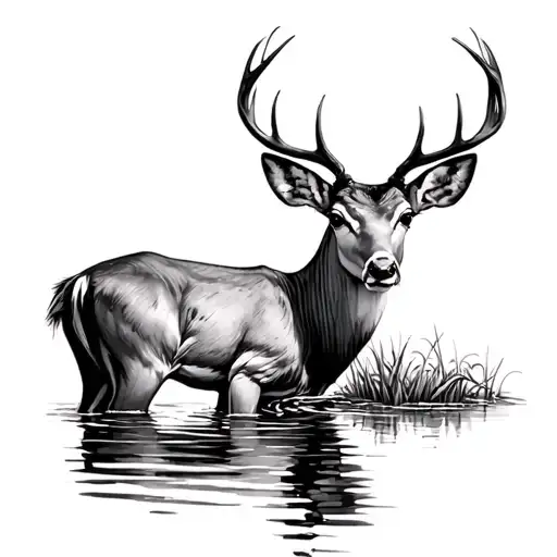 Deer Drinking Water In Pond