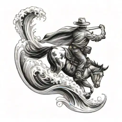 A Cowboy Lassoing A Wave Like A Cow