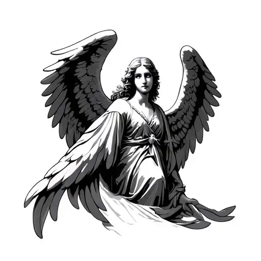 Guardian Angel With Wings Open And A Shaded Background