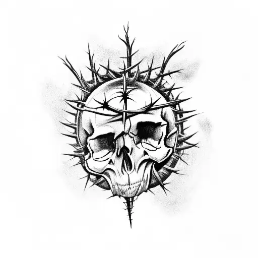 Design A Skull Wearing A Crown Of Thorns With Clouds