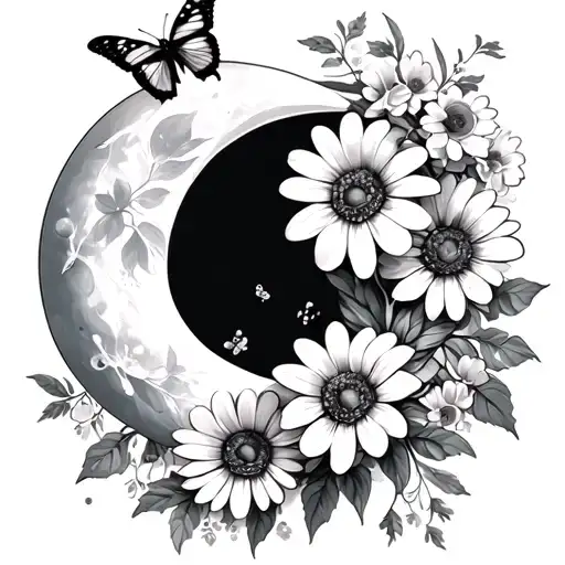 Half Moon With Margueritte And Work Flowers With A Butterfly