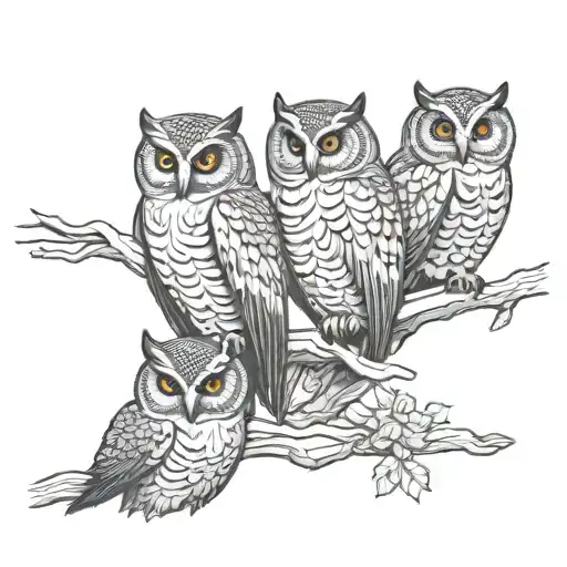 3 Owls In Different Landing Stages In A Diagonal Line
