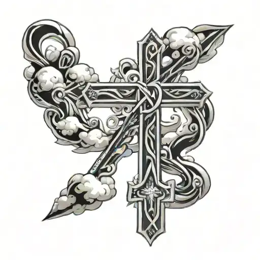 Unclosed Infinity Symbol Cross With Clouds In The Background With Hard Fought Hallelujah Said In It