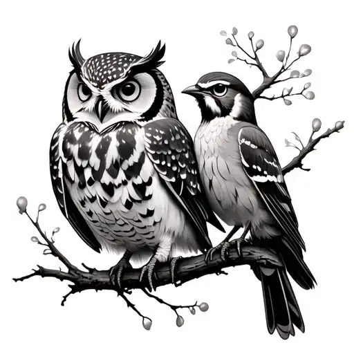 A Lark And And An Owl Perched