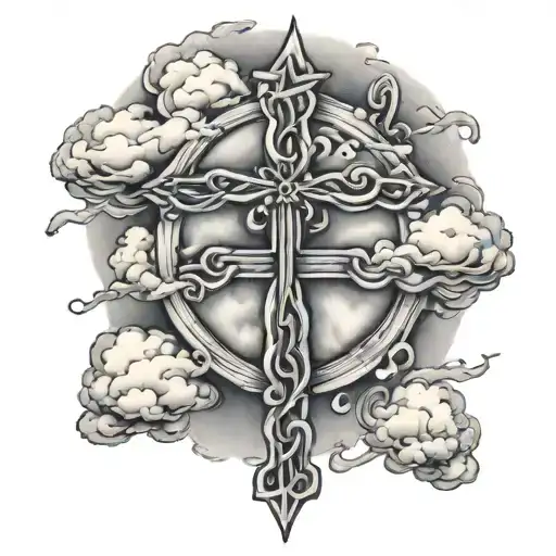 Unclosed Infinity Symbol Cross With Clouds In The Background With Hard Fought Hallelujah