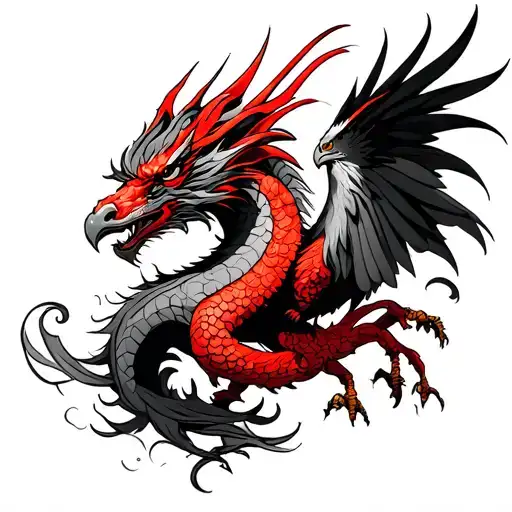 Red East Dragon And Eagle Merged Together