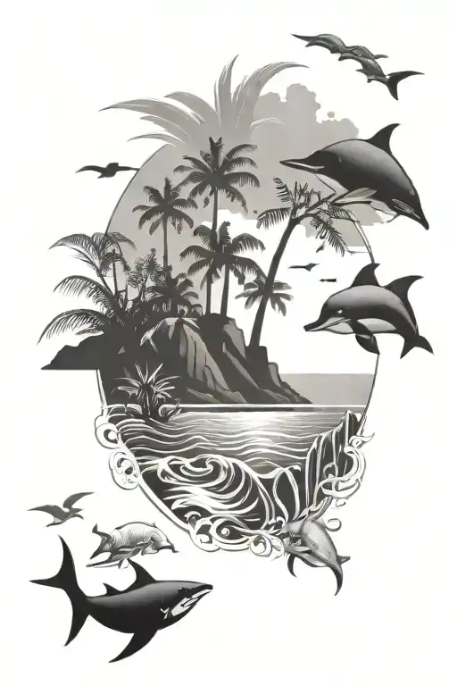 Ocean Animals And Tropical Island