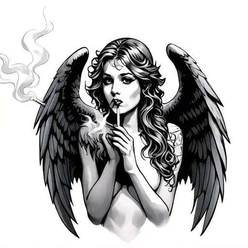 Angel Smoking A Cigarette With Devil Wings