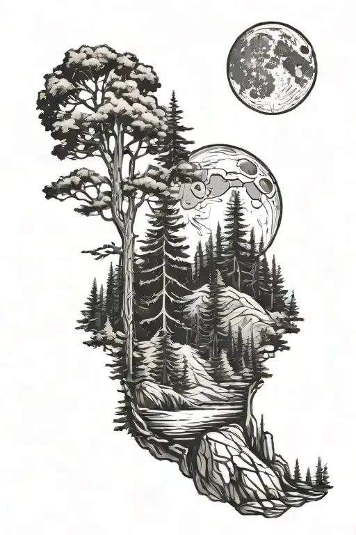 Pnw Forest With Deathstar As The Moon
