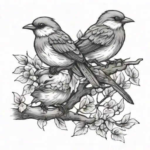 3 Birds On A Tree Branch
