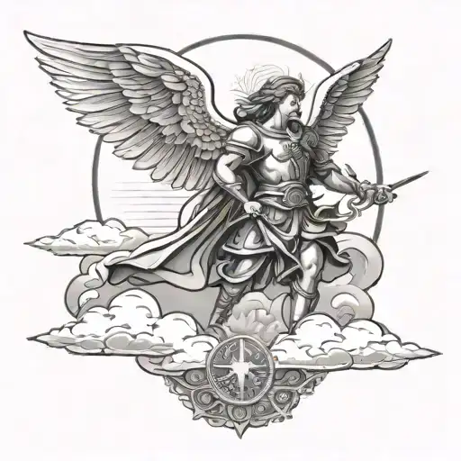 Saint Michael In The Clouds With Sun Rays