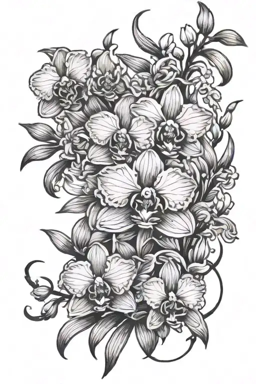 Japanese Orchids With Tiger Black And Red Ink