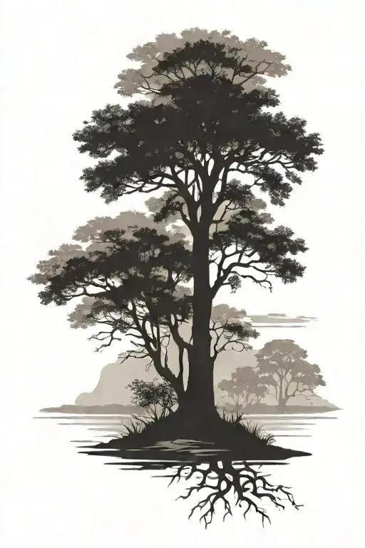 Landscape With Big Tree Silhouette