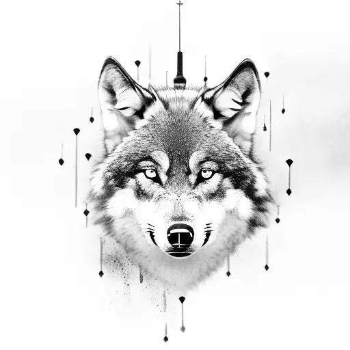 A Black And Grey Portrait Of A Wolf Surrounded By Musical Notes And A Galaxy Background