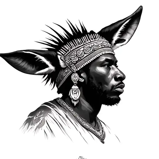 African Male With Animal Headdress Tattoo Design