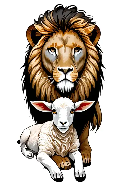 Lion Of Juda Realistic With Lamb Laying Next To Him
