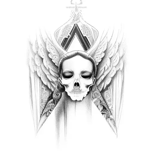 Angel De Alas Abiertas Con Lanza Apuntando Hacia Abajo