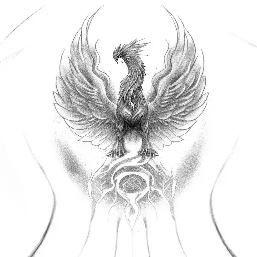 A Black And Grey Sketch Of A Phoenix Rising From A Galaxy