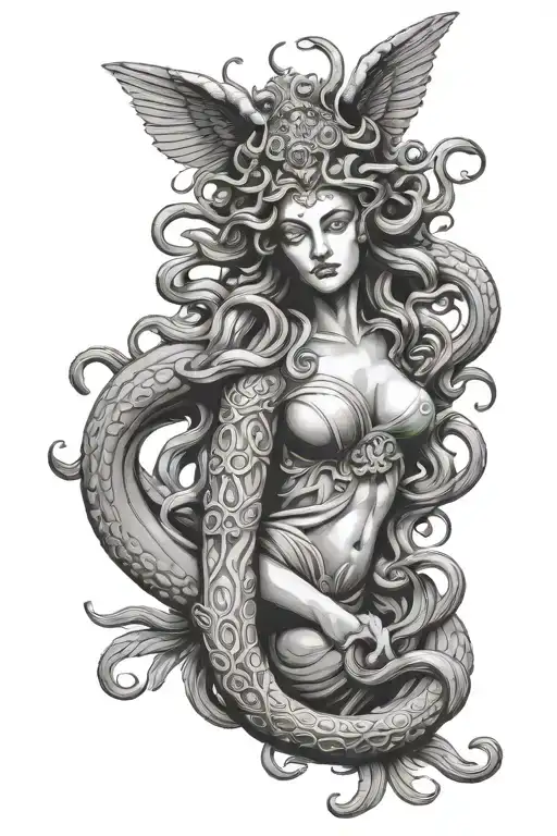 Medusa As A Statue Full Body With Angel Wings