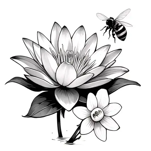 Water Lilly With Daffodil And Bee Surrounded