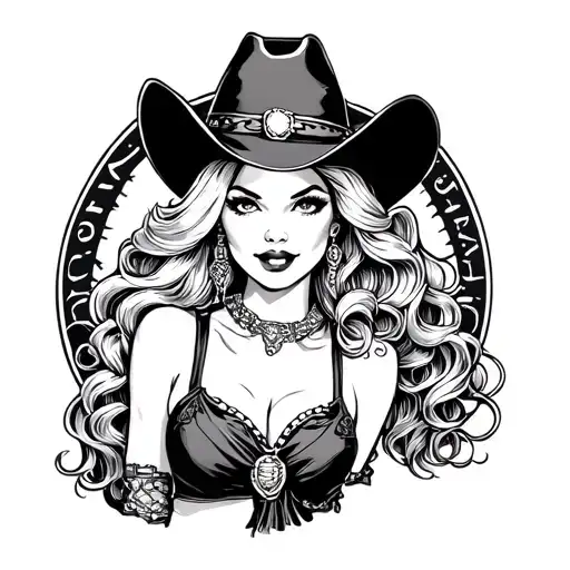 American Traditional Blonde Cowgirl Pinup Black And White Like Sailor Jerry Simple