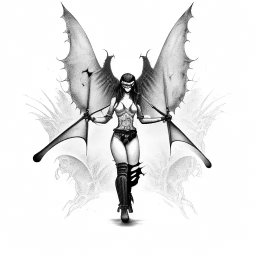 A Horror-inspired Tattoo Of A Woman With Bat Wings