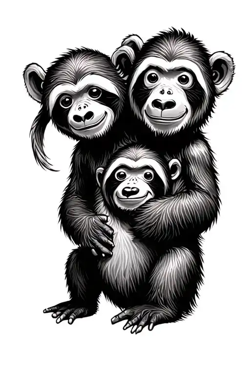 Monkey Bear And Sloth Together