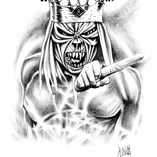 Iron-maiden Eddie With A Crown On His Head And A Drumstick In His Hand