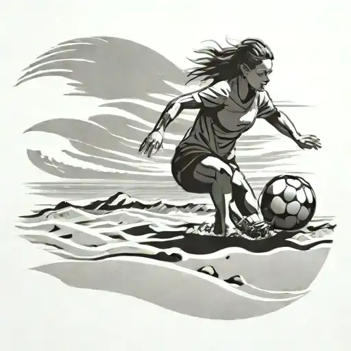 Shadow Of Female Beach Soccer Player Doing A Chilena On The Beach