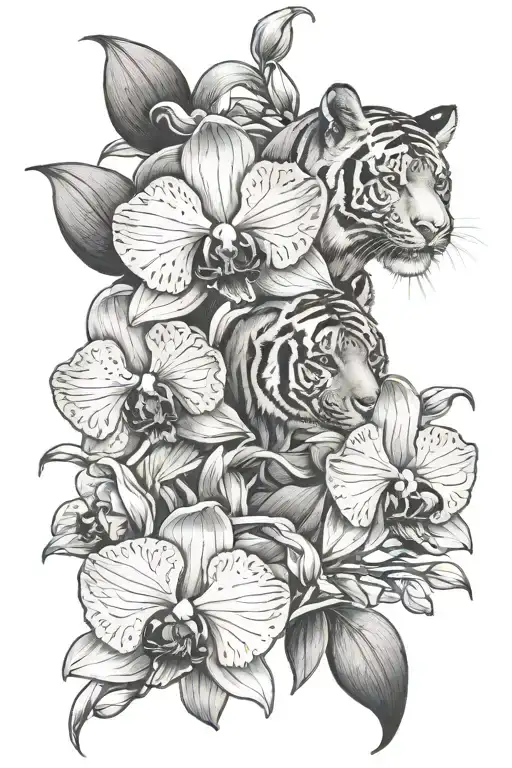 Japanese Orchids With Tiger Emerging