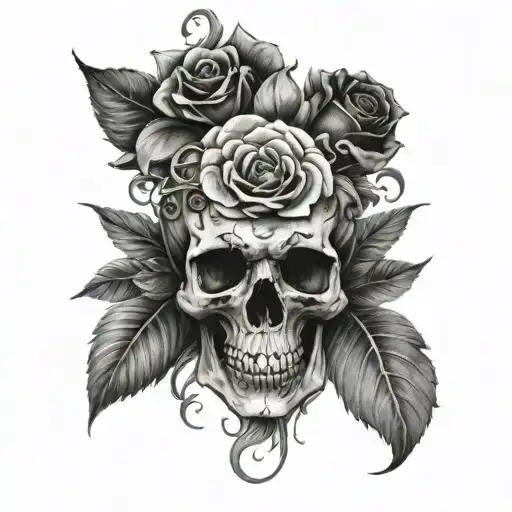 Dark Realism Skull Floral Design