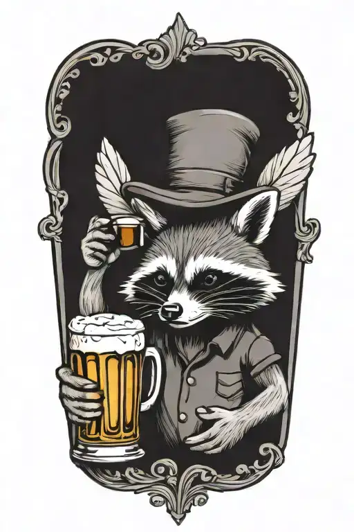 Raccoon Drinking Beer