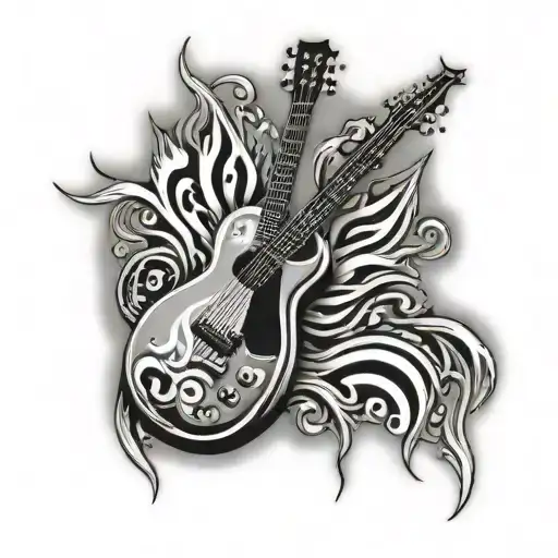 Guitar With Bath Wings And Flames Background