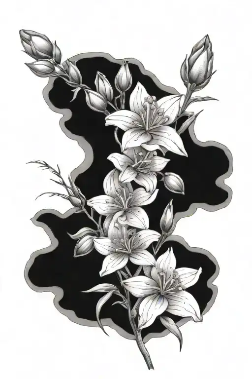Forget Me Not Flowers With Magnolias And Fireweed In A Bouquet Tattoo Black And White