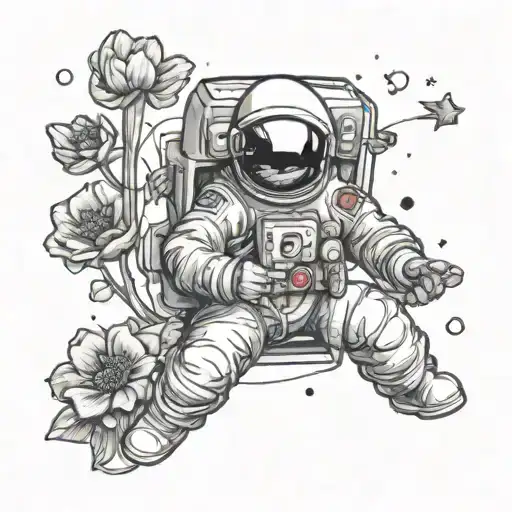 Astronaut In Space Holding Flowers With Big Hearts