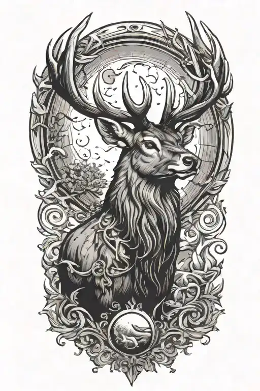 Powerful Stag Head And Moon