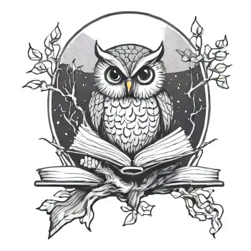 Tree Growing Out Of Books Owl Full Moon