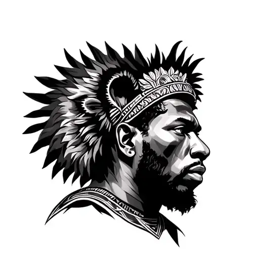 African Male With Lion Headdress Tattoo Design