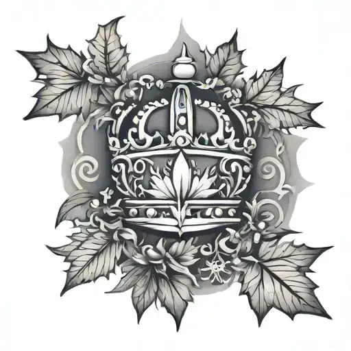 Crown Surrounded By Sun Flowers Snowflakes And Maple Leaves