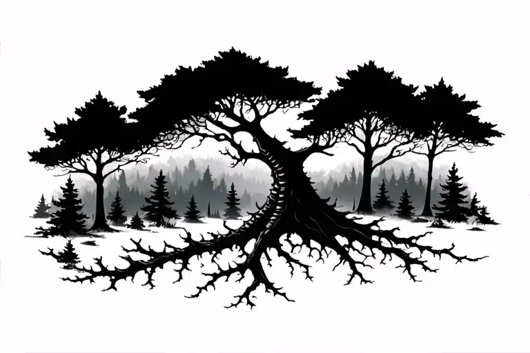 Forest Scene With A Tree That Looks Like A Spine