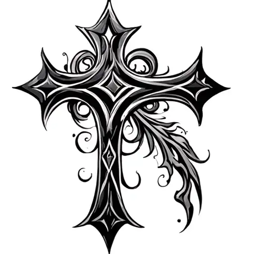 Solid Black Cross With Decorative Pattern Around