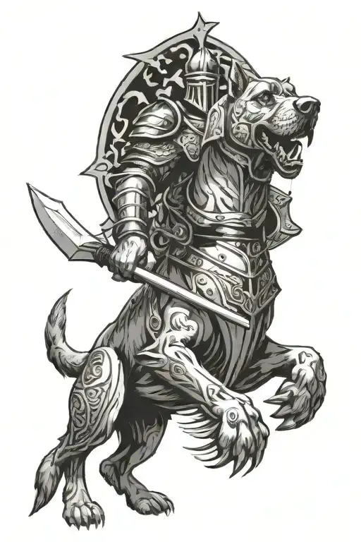 Knight Riding A Large Dog Of Terrier Breed Weilding A Giant War Axe