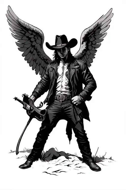 Cowboy Silhouette With Angel Wings
