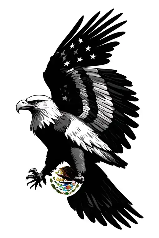 Fierce American Bald Eagle Wing Spread America Flag And Mexico Flag Mixed Together