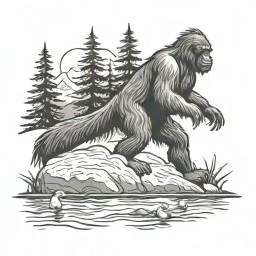 Sasquatch Hunting Ducks Scene