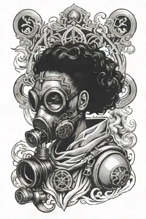 Black Goddess Wearing Gas Mask And Smoke
