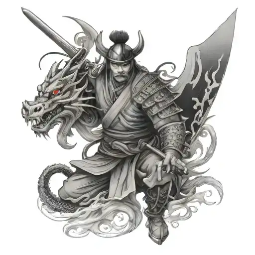 Samurai With Dragon Emerging