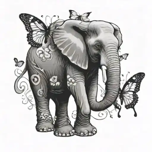 Elephant With Butterfly On Trunk